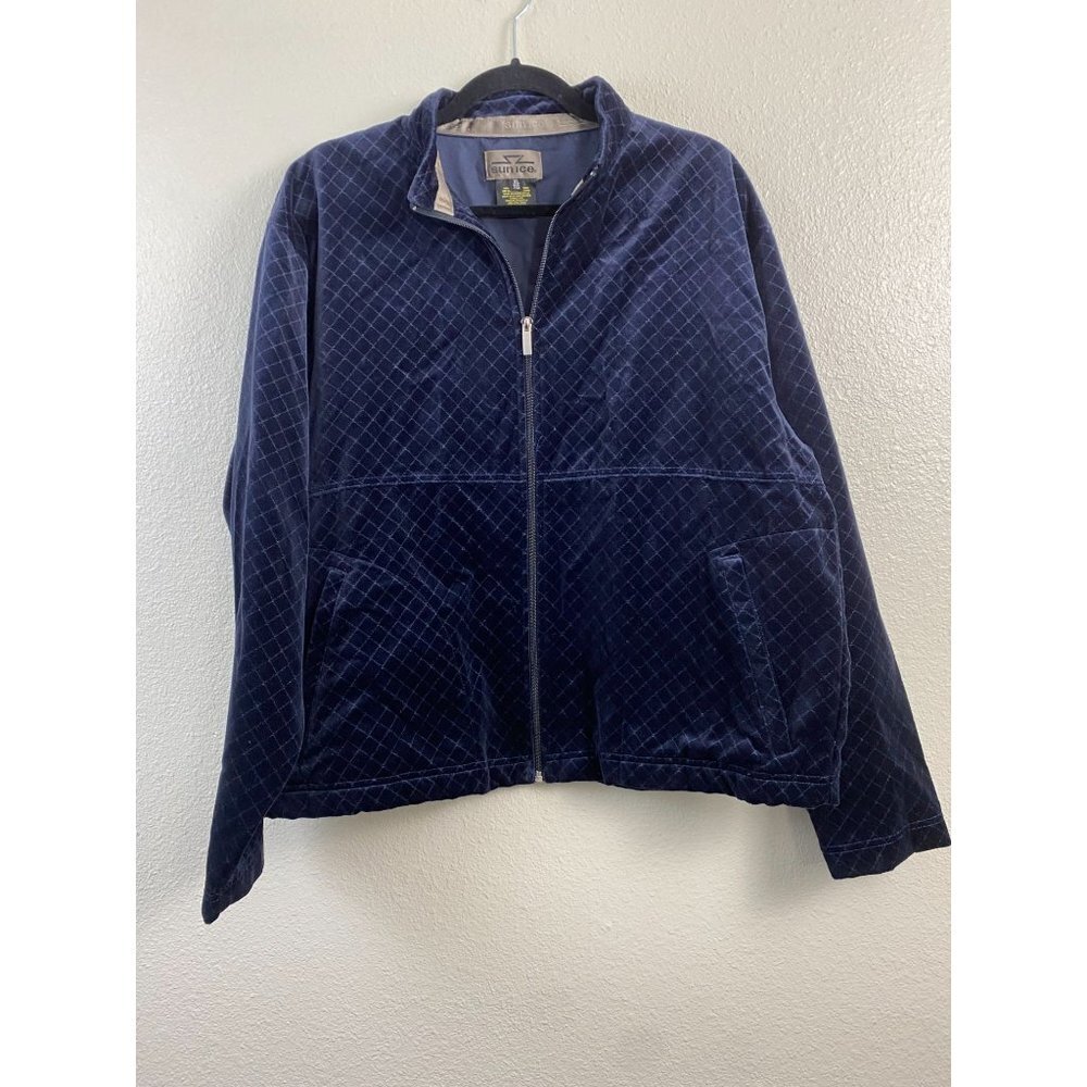 SUNICE Velvet Quilted JACKET WOMENS XL BLUE COTTON Fall Winter Full Zip